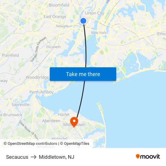 Secaucus to Middletown, NJ map