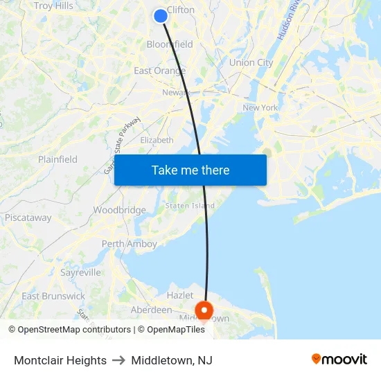 Montclair Heights to Middletown, NJ map
