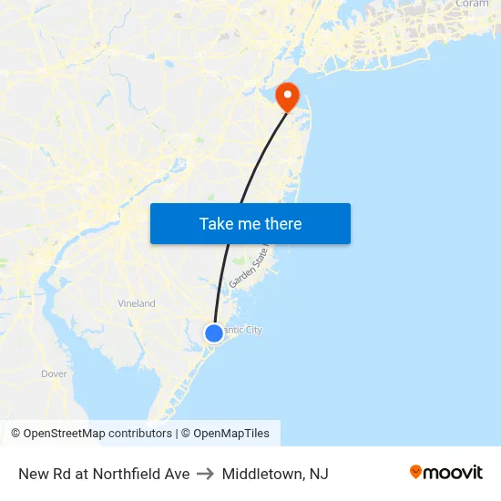 New Rd at Northfield Ave to Middletown, NJ map