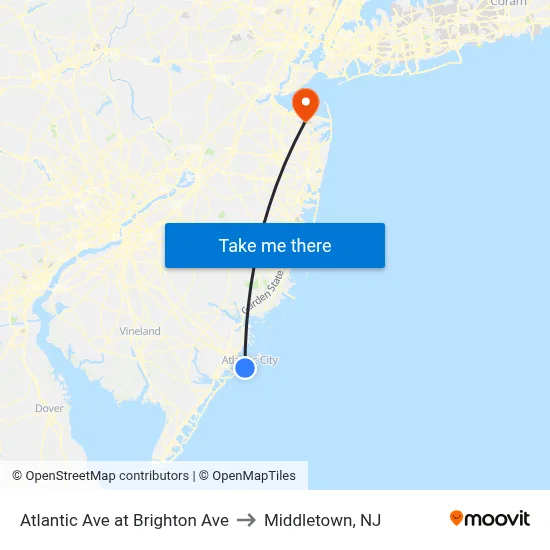 Atlantic Ave at Brighton Ave to Middletown, NJ map