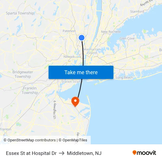 Essex St at Hospital Dr to Middletown, NJ map