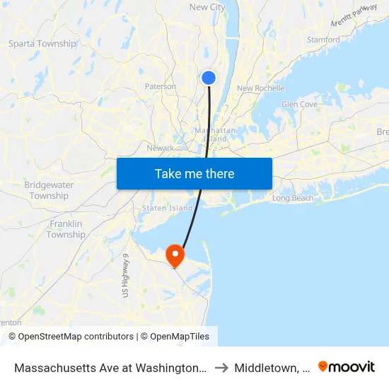 Massachusetts Ave at Washington Ave to Middletown, NJ map