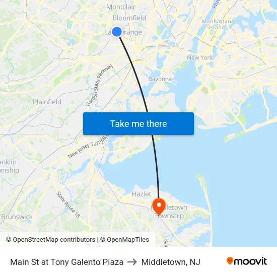 Main St at Tony Galento Plaza to Middletown, NJ map