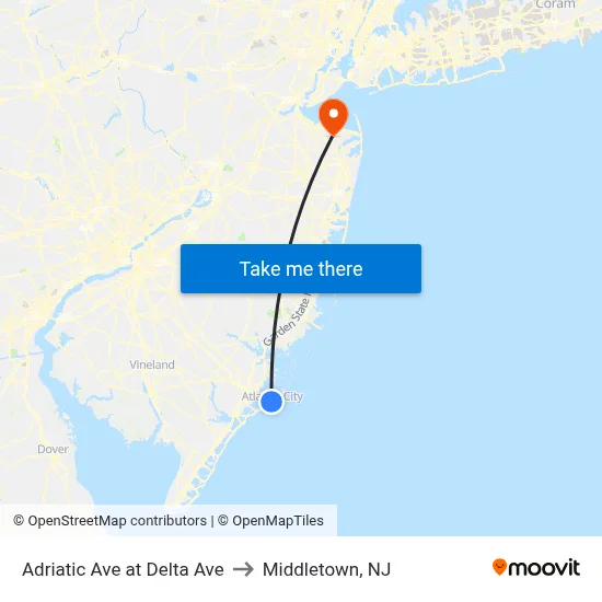 Adriatic Ave at Delta Ave to Middletown, NJ map