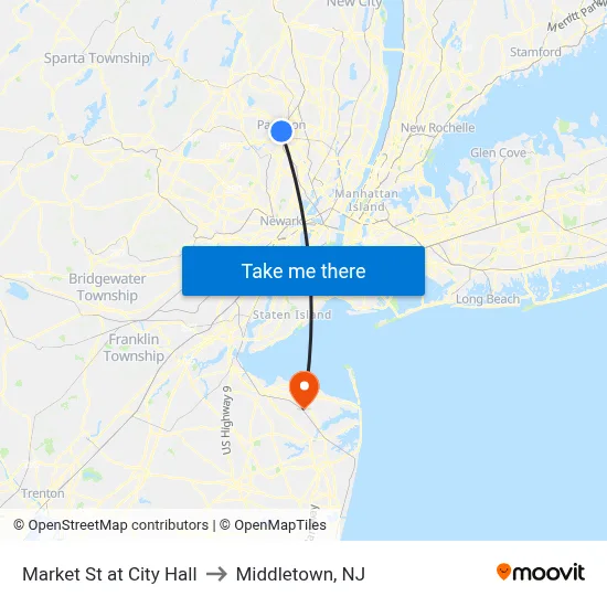 Market St at City Hall to Middletown, NJ map