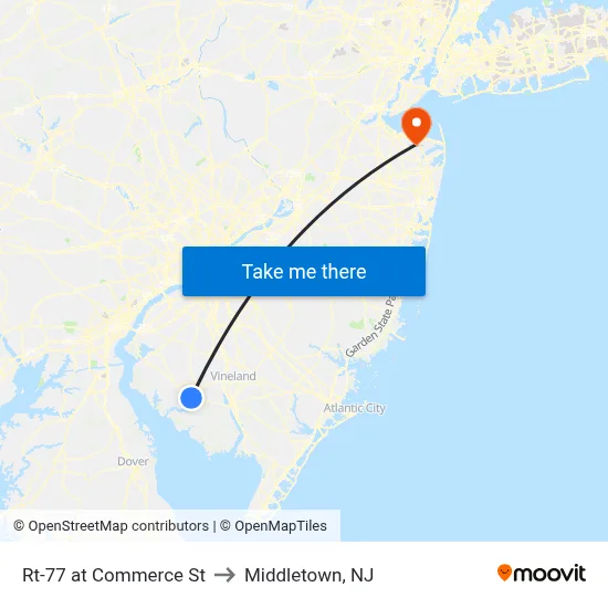 Rt-77 at Commerce St to Middletown, NJ map