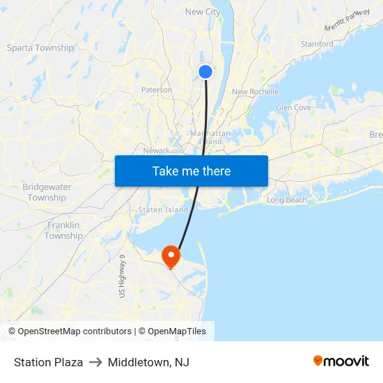 Station Plaza to Middletown, NJ map