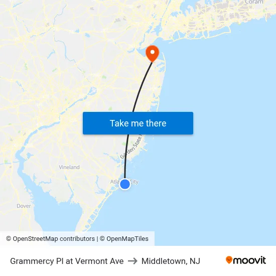 Grammercy Pl at Vermont Ave to Middletown, NJ map