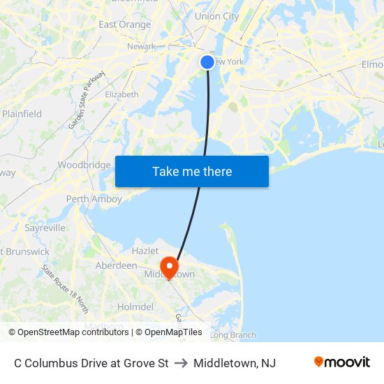 C Columbus Drive at Grove St to Middletown, NJ map