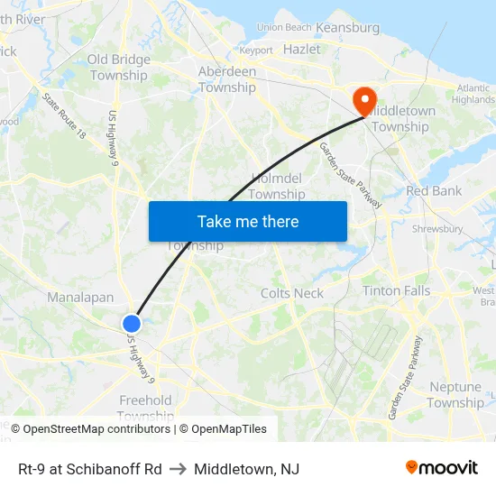 Rt-9 at Schibanoff Rd to Middletown, NJ map