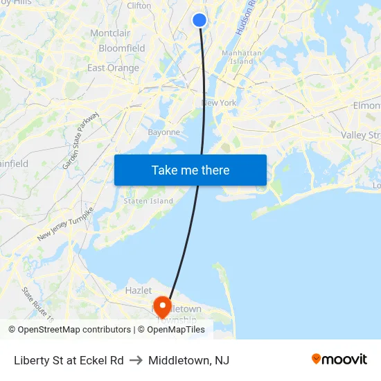 Liberty St at Eckel Rd to Middletown, NJ map
