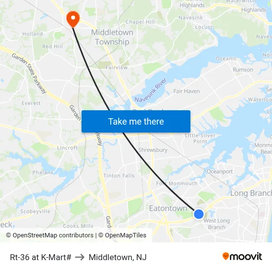 Rt-36 at K-Mart# to Middletown, NJ map