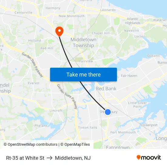 Rt-35 at White St to Middletown, NJ map