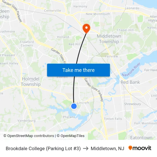 Brookdale College (Parking Lot #3) to Middletown, NJ map