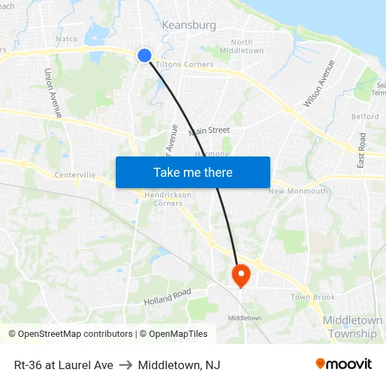 Rt-36 at Laurel Ave to Middletown, NJ map