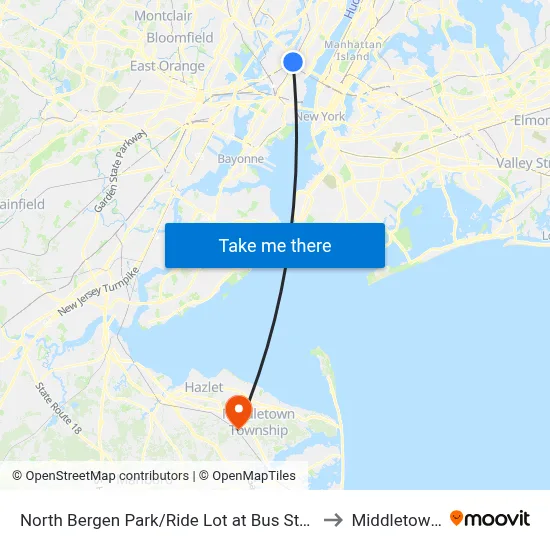 North Bergen Park/Ride Lot at Bus Stop Opposite T to Middletown, NJ map