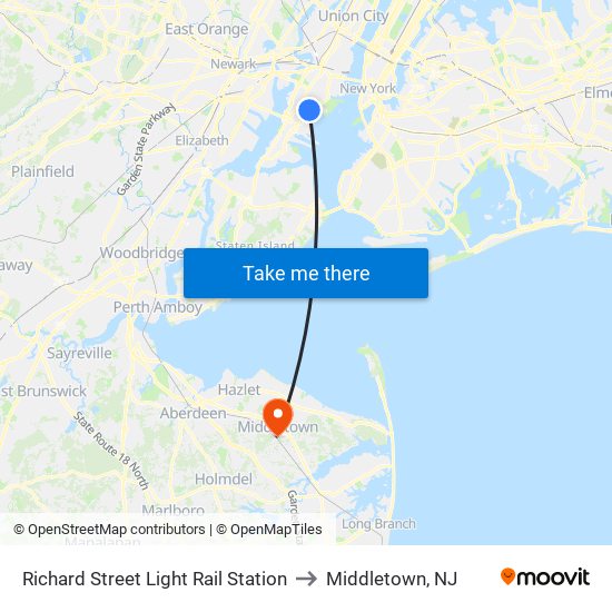 Richard Street Light Rail Station to Middletown, NJ map