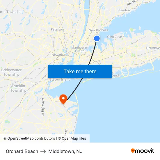 Orchard Beach to Middletown, NJ map