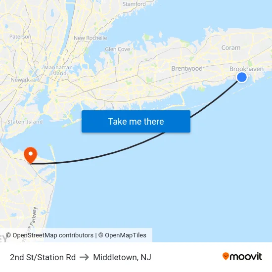 2nd St/Station Rd to Middletown, NJ map