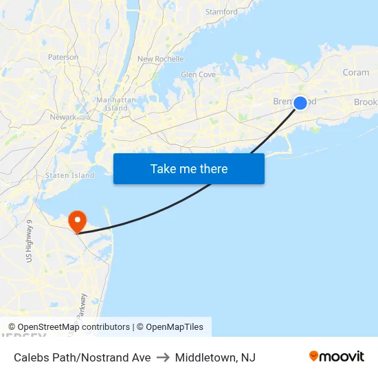 Calebs Path/Nostrand Ave to Middletown, NJ map