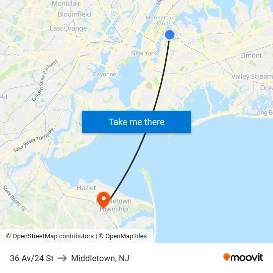 36 Av/24 St to Middletown, NJ map
