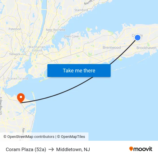 Coram Plaza (52a) to Middletown, NJ map