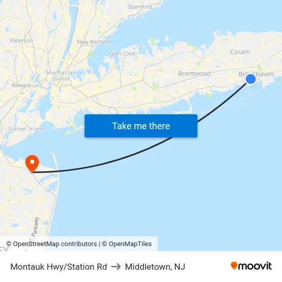 Montauk Hwy/Station Rd to Middletown, NJ map