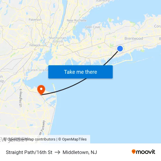 Straight Path/16th St to Middletown, NJ map