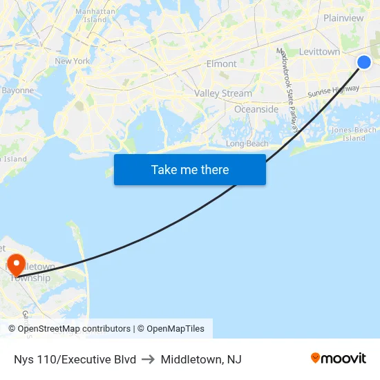 Nys 110/Executive Blvd to Middletown, NJ map