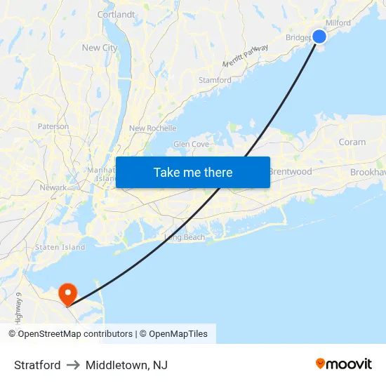 Stratford to Middletown, NJ map