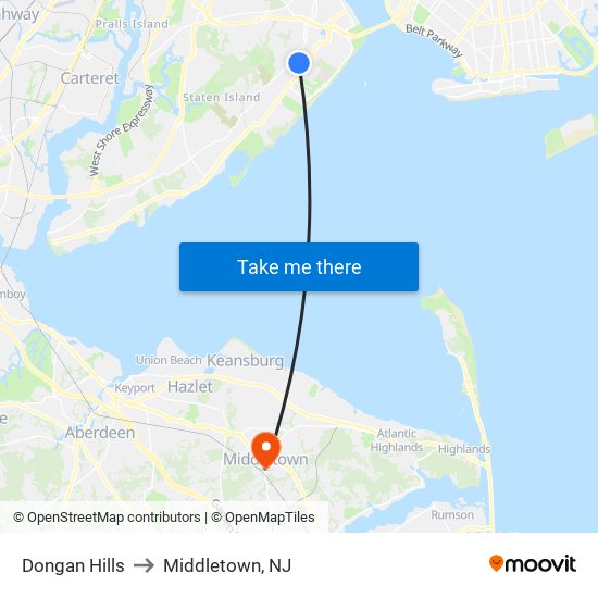 Dongan Hills to Middletown, NJ map