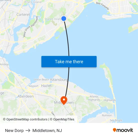 New Dorp to Middletown, NJ map