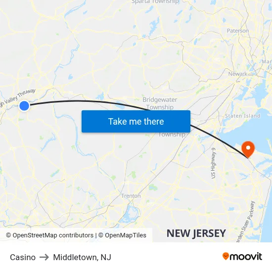 Casino to Middletown, NJ map