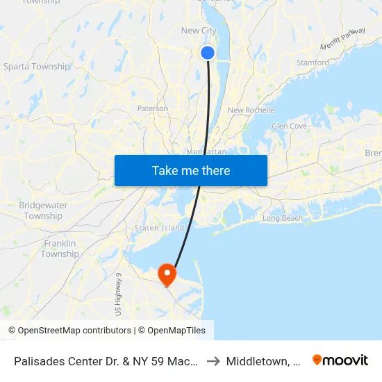Palisades Center Dr. & NY 59 Macy's to Middletown, NJ map