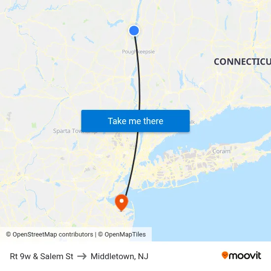 Rt 9w & Salem St to Middletown, NJ map