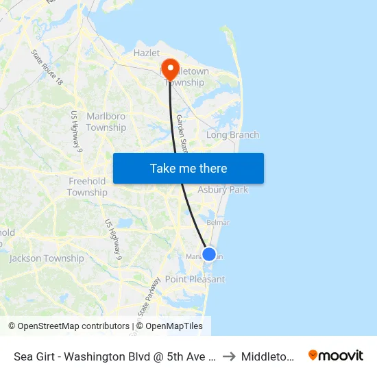 Sea Girt - Washington Blvd @ 5th Ave (Northbound) to Middletown, NJ map