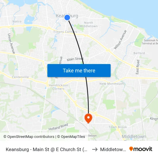 Keansburg -  Main St @ E Church St (Northbound) to Middletown, NJ map