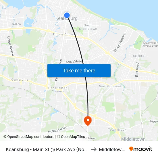 Keansburg -  Main St @ Park Ave (Northbound) to Middletown, NJ map