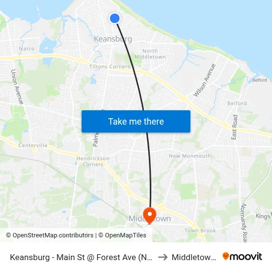 Keansburg -  Main St @ Forest Ave (Northbound) to Middletown, NJ map