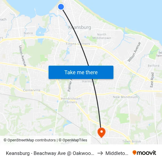 Keansburg -  Beachway Ave @ Oakwood Pl (Northbound) to Middletown, NJ map
