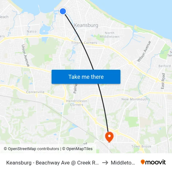Keansburg -  Beachway Ave @ Creek Rd (Northbound) to Middletown, NJ map