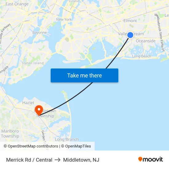 Merrick Rd / Central to Middletown, NJ map
