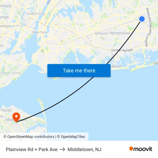 Plainview Rd + Park Ave to Middletown, NJ map
