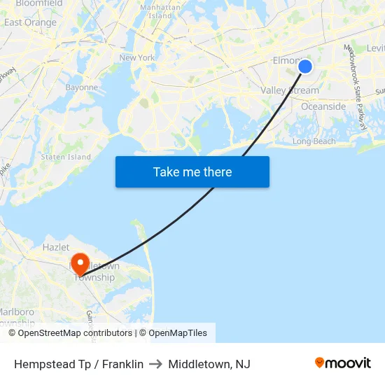 Hempstead Tp / Franklin to Middletown, NJ map