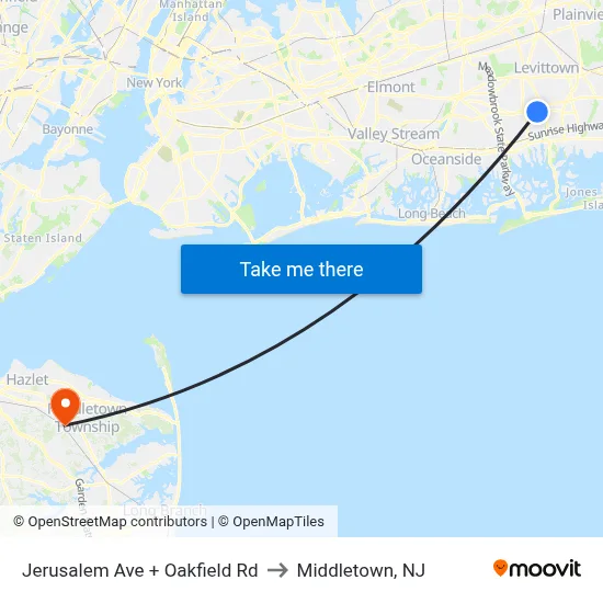 Jerusalem Ave + Oakfield Rd to Middletown, NJ map