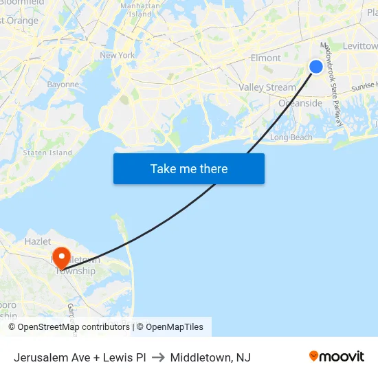 Jerusalem Ave + Lewis Pl to Middletown, NJ map