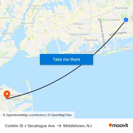 Conklin St + Secatogue Ave to Middletown, NJ map