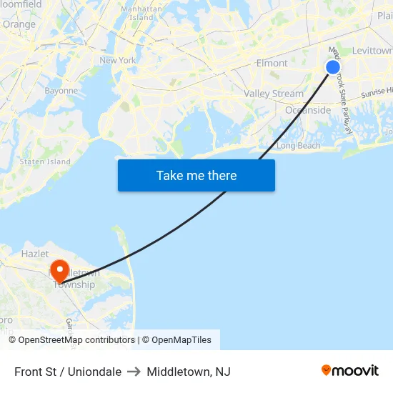 Front St / Uniondale to Middletown, NJ map