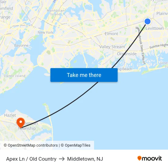 Apex Ln / Old Country to Middletown, NJ map