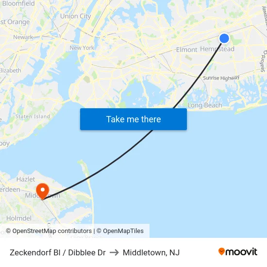 Zeckendorf Bl / Dibblee Dr to Middletown, NJ map